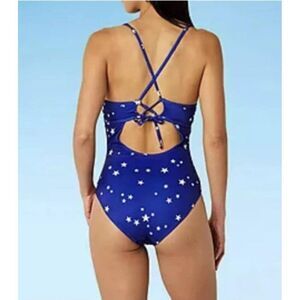 New Oasis Blue Star Print One-Piece Bathing Suit Swimsuit Full Coverage Womens S